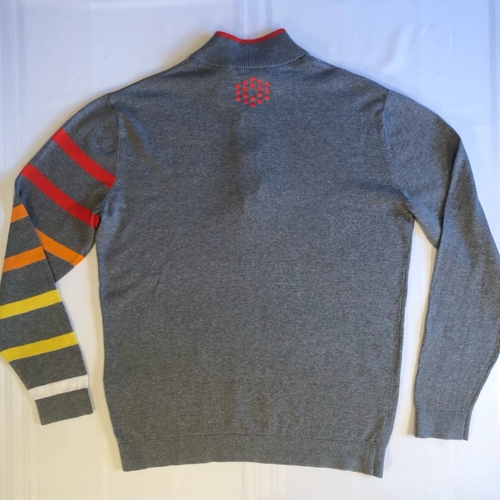 Puma Gray Fine Gage 1/4 Zip PullOn Sweater w/Colorful Stripe Sleeve Accent Sz L - Picture 2 of 8